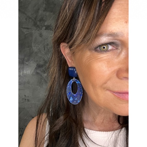 Boucles Oreilles bleu et transparent