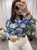 Chemise à motifs "fleurs" bleu WWU041 NT