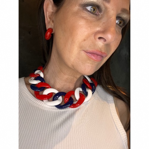 Collier gros maillons bleu blanc rouge