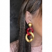 Boucles Oreilles maillons rouge doré 