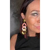 Boucles Oreilles maillons corail rose doré