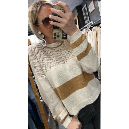 Pull ajouré beige et camel Alicia