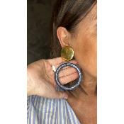 Boucles Oreilles créoles doré et marine 
