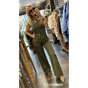 Pantalon en toile de coton kaki Sarah