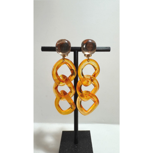 Boucles Oreilles maillons orange transparent miroir 