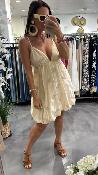 Robe courte ballon écru KXAB0390 KKS