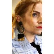 Boucles Oreilles noir et feuilles or