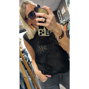 Pull sans manches maille filet noir