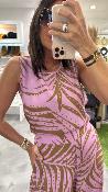 Top sans manches rose  motifs feuilles M9122T MR