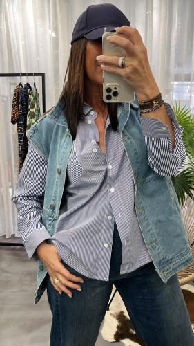 Chemise lignes tennis bleu blanc  CORALIA