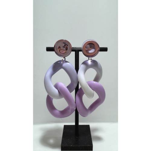 Boucles Oreilles maillons lilas et blanc miroir 