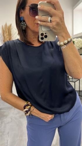 Top sans manches satiné bleu marine 50643129