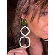 Boucles Oreilles double carré vert