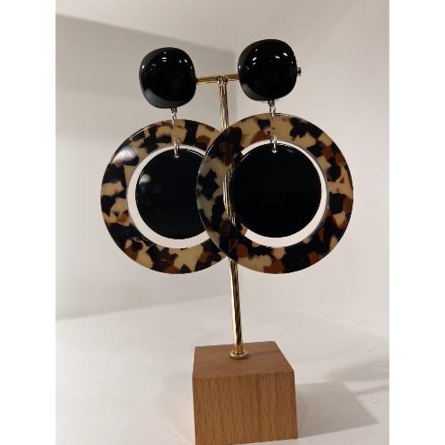 Boucles Oreilles Albane Acétate blanc noir