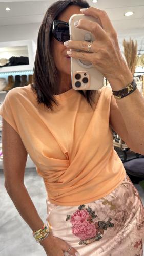 Tee shirt orange abricot froncé M3162M MR