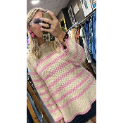 Pull à rayures rose Cilla