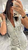 Robe imprimé ligne tennis bleu marine et blanc 053-211802 