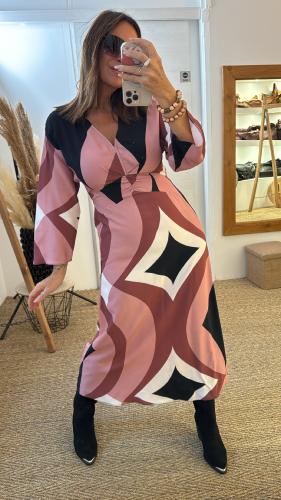 Robe longue Rose et noir MASAMY ANGE
