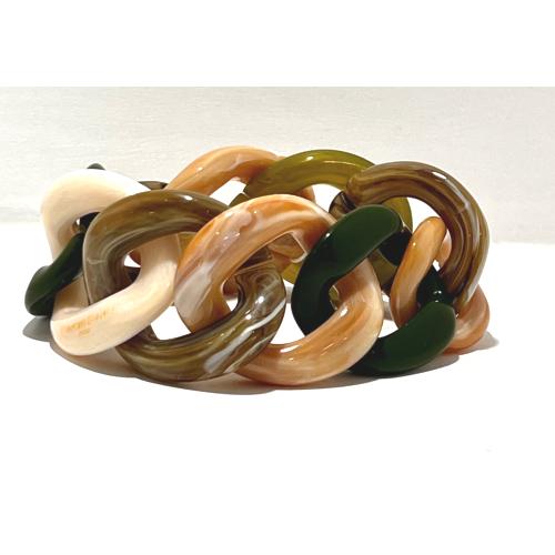 Bracelet maillons à enfiler kaki vert et beige