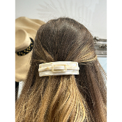 Barrette à cheveux en acétate de cellulose beige et blanc