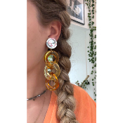 Boucles Oreilles maillons jaune orange miroir 