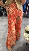 Pantalon fluide camel corail à motifs feuilles  M8364P MR