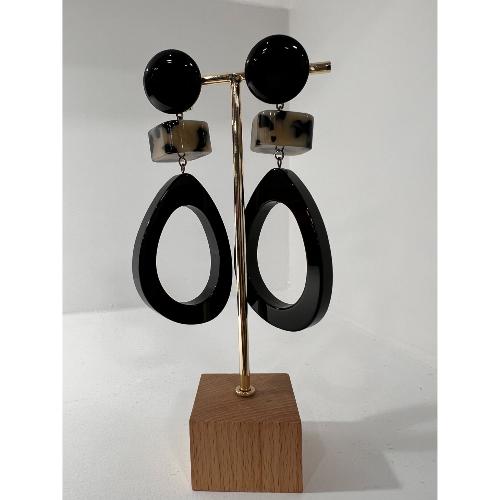 Boucles Oreilles Ambre Acétate blanc noir