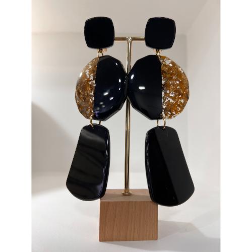 Boucles Oreilles Sylvaine noir or
