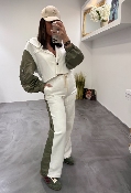Pantalon bi matière blanc et kaki 50981239