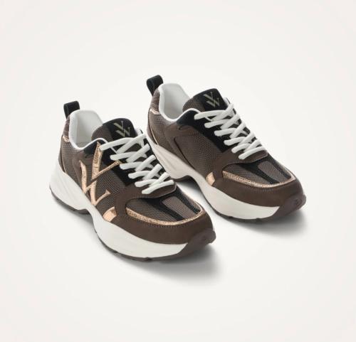 Baskets monogrammes JILLIAN marron et or à semelle rétro running BK2811 VW