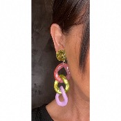 Boucles Oreilles maillons rose vert lilas 