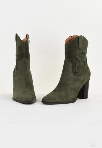 Bottines cuir à talons AZALEE kaki 