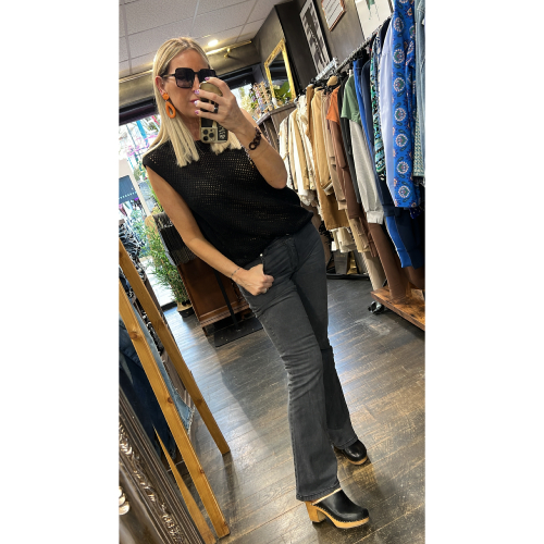 Pull sans manches maille filet noir