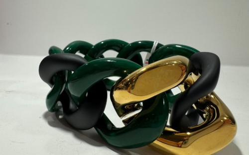 Bracelet maillons à enfiler vert foncé noir mat et doré