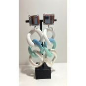 Boucles Oreilles maillons bleu et nacre miroir 