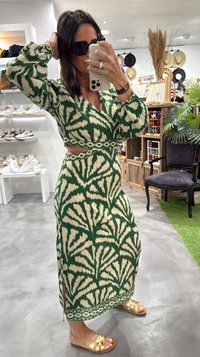 Robe longue beige et verte ROYCE LPE