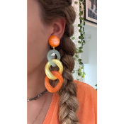 Boucles Oreilles maillons orange vert jaune 