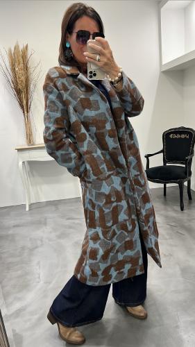 Manteau long bleu et marron M6138G
