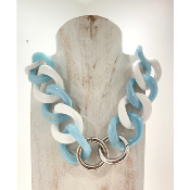 Collier gros maillons bleu blanc
