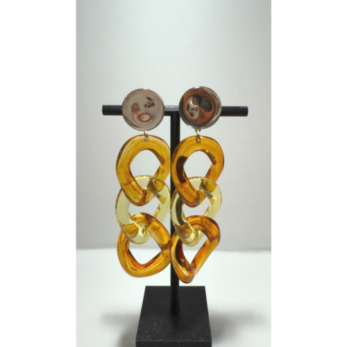 Boucles Oreilles maillons jaune orange miroir 