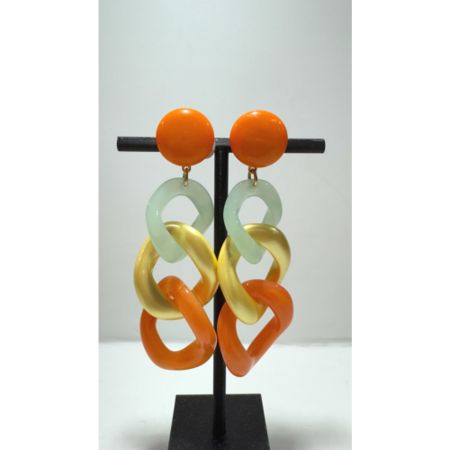 Boucles Oreilles maillons orange vert jaune 
