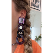 Boucles Oreilles maillons violet noir miroir