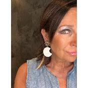 Boucles Oreilles lune et soleil blanc métal argent 1.b