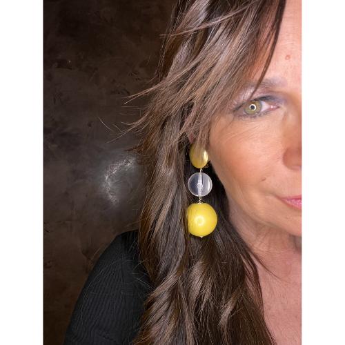 Boucles Oreilles perle jaune et transparent