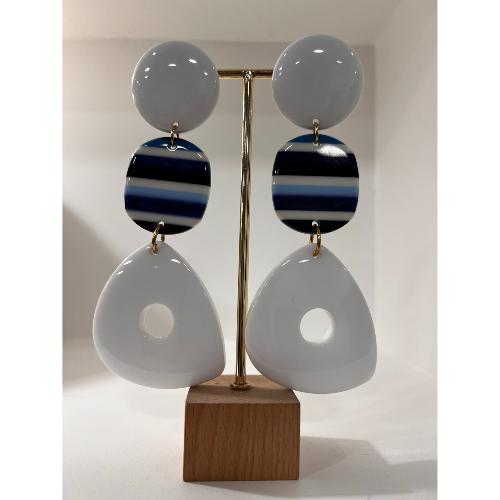 Boucles Oreilles Océane marine et blanc
