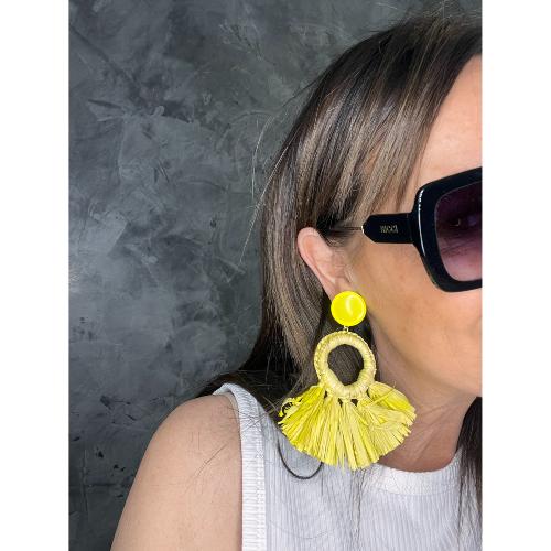 Boucles Oreilles raphia jaune