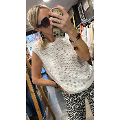 Pull sans manches maille filet blanc