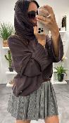 Pull col rond + cache cou amovible chocolat 054-260004 BSB