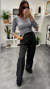 Pantalon fluide anthracite et lignes grises STAY G&M