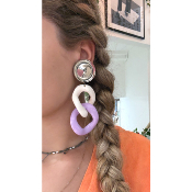 Boucles Oreilles maillons lilas et beige 